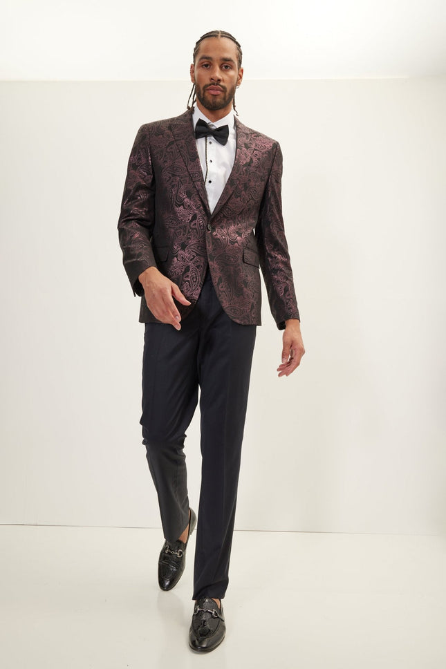 Men's Glitter Paisley Dinner Jacket - Burgundy | Ron Tomson