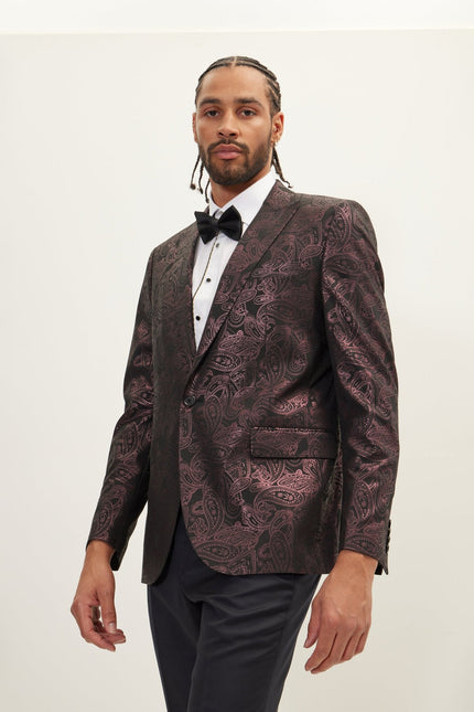 Men's Glitter Paisley Dinner Jacket - Burgundy | Ron Tomson
