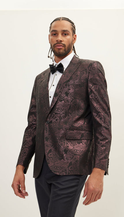 Glitter Paisley Dinner Jacket - Burgundy