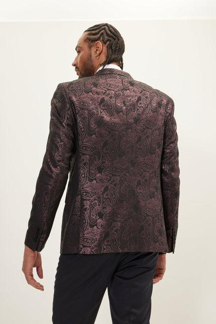 Men's Glitter Paisley Dinner Jacket - Burgundy | Ron Tomson