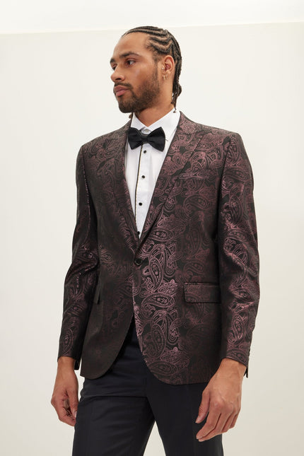Men's Glitter Paisley Dinner Jacket - Burgundy | Ron Tomson