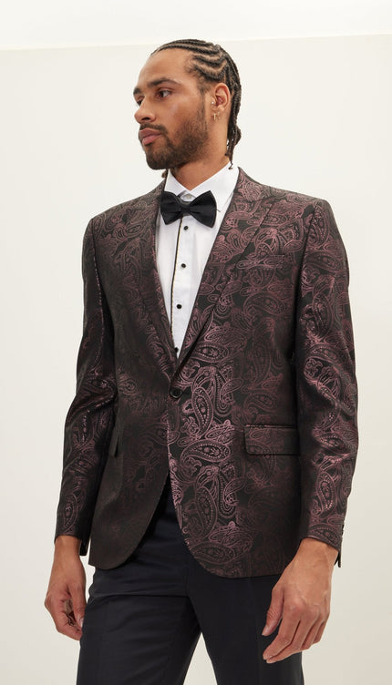 Glitter Paisley Dinner Jacket - Burgundy