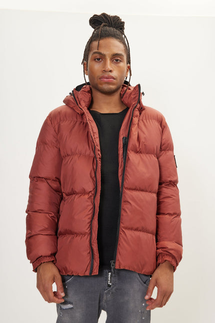 Men's Heavy Padded Puffer Jacket - Brick Red | Ron Tomson