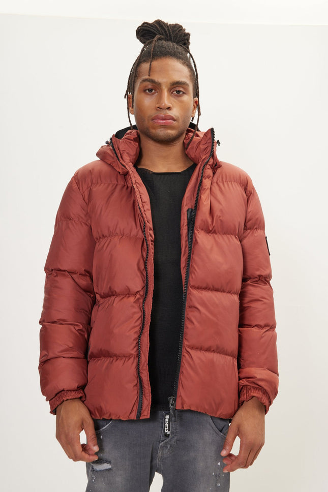 Men's Heavy Padded Puffer Jacket - Brick Red | Ron Tomson