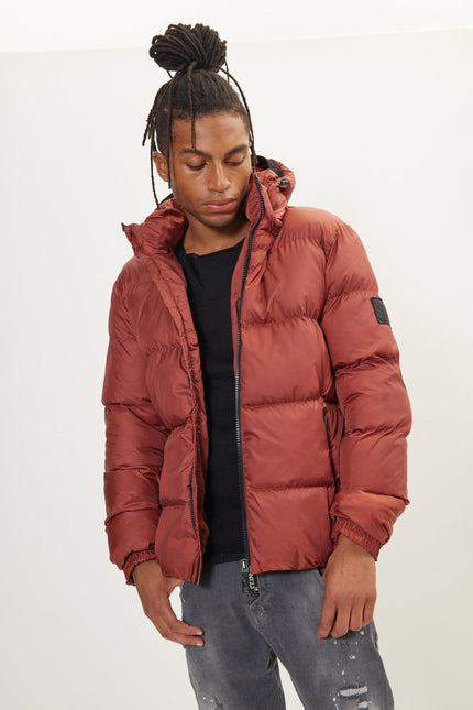 Men's Heavy Padded Puffer Jacket - Brick Red | Ron Tomson
