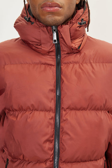 Men's Heavy Padded Puffer Jacket - Brick Red | Ron Tomson