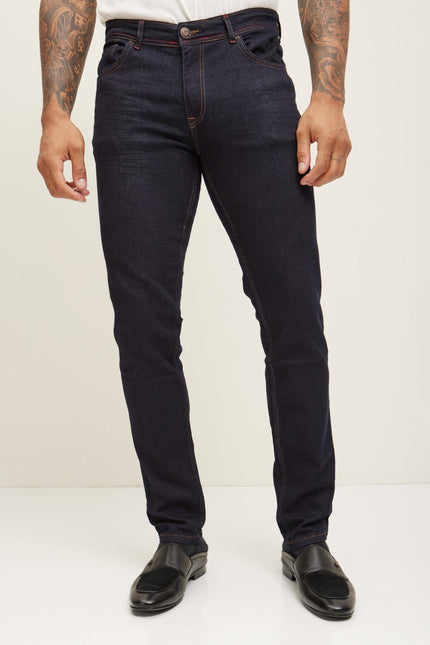 Men's Tailored Inseam Stitch Jeans - Dark Blue | Ron Tomson