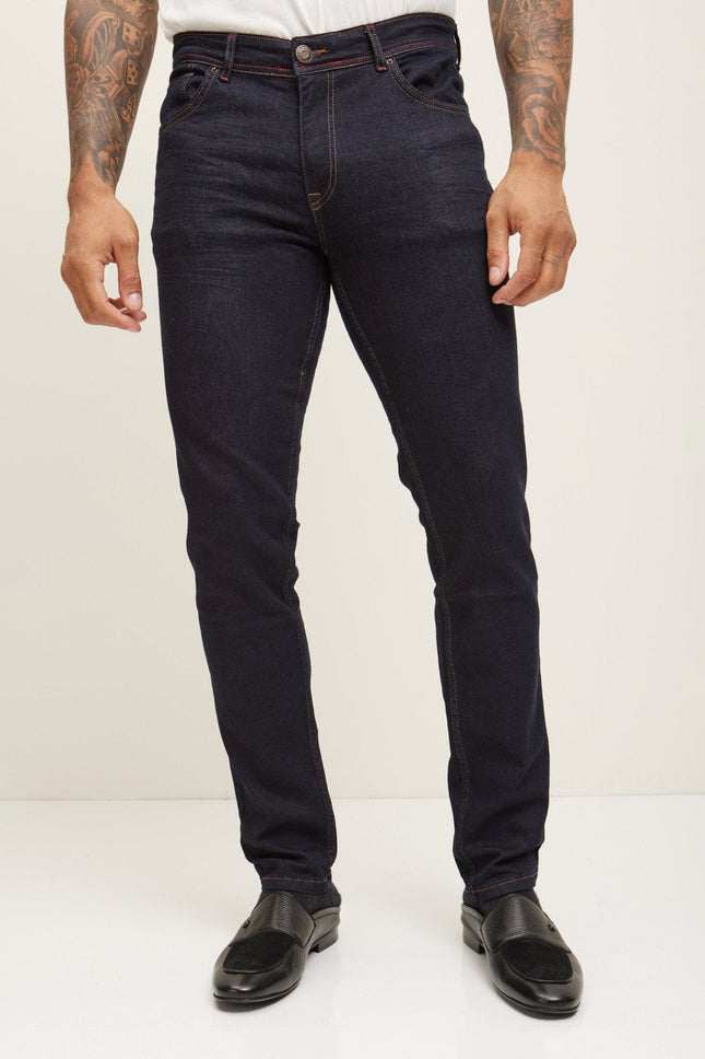 Men's Tailored Inseam Stitch Jeans - Dark Blue | Ron Tomson