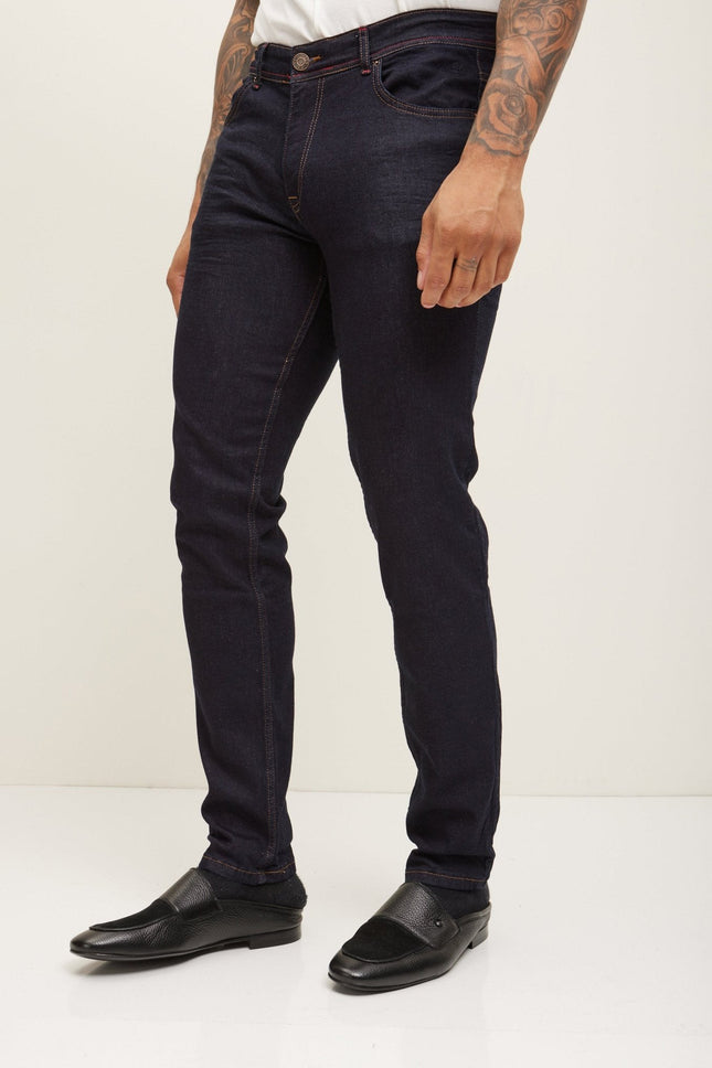 Men's Tailored Inseam Stitch Jeans - Dark Blue | Ron Tomson