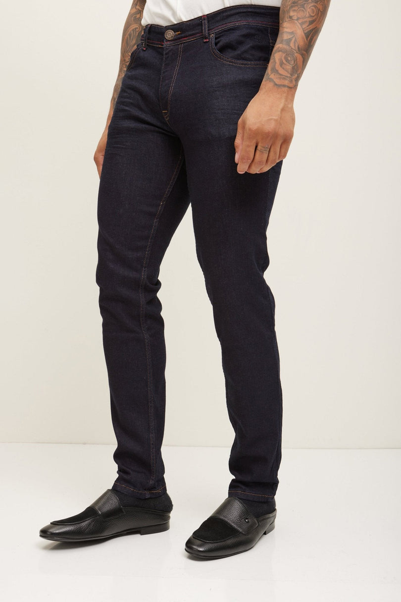 Men's Tailored Inseam Stitch Jeans - Dark Blue | Ron Tomson
