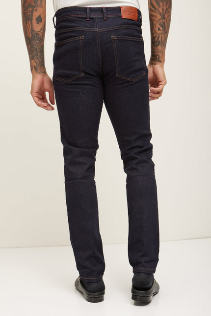 Men's Tailored Inseam Stitch Jeans - Dark Blue | Ron Tomson