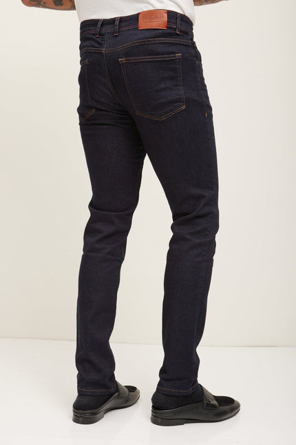 Men's Tailored Inseam Stitch Jeans - Dark Blue | Ron Tomson