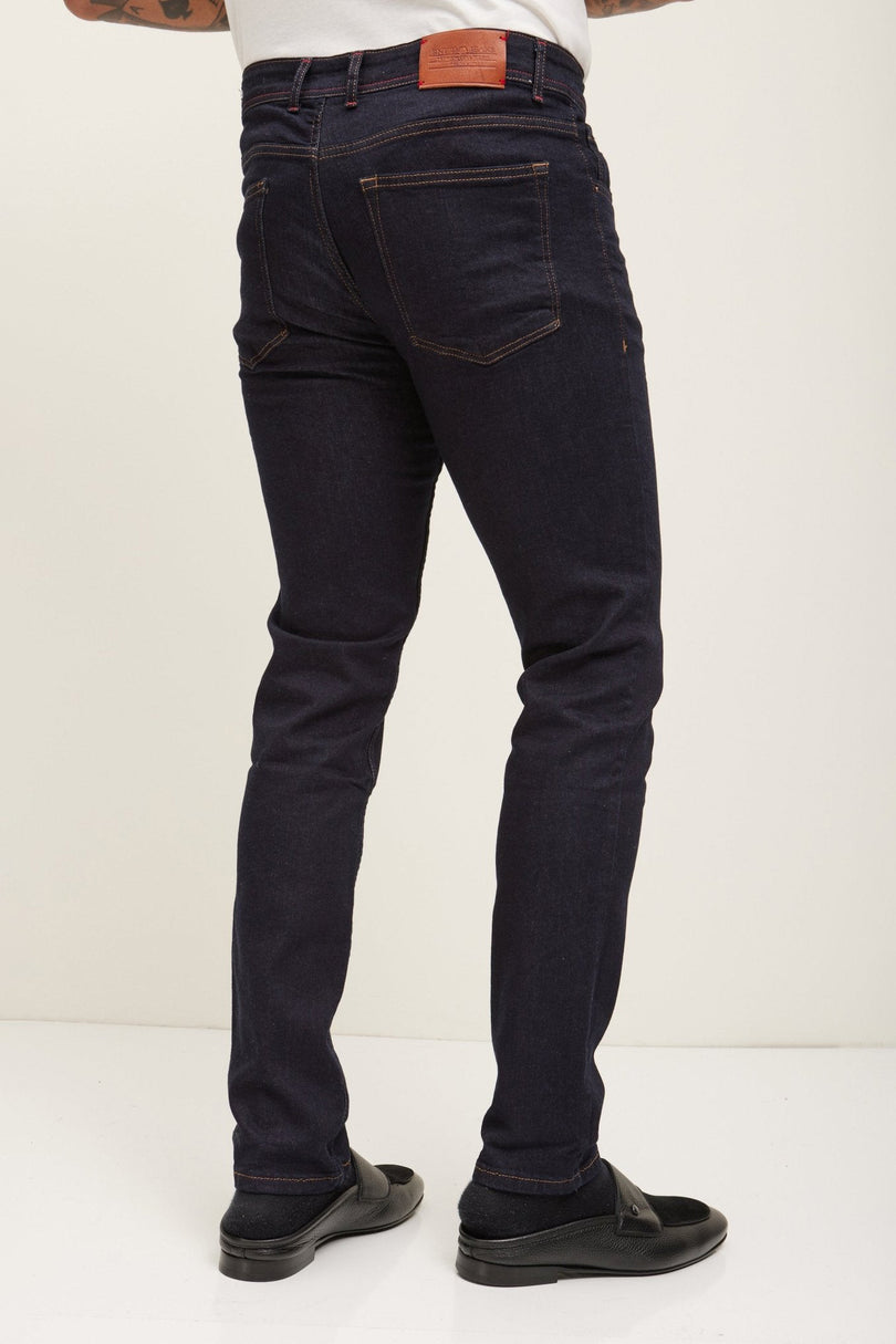 Men's Tailored Inseam Stitch Jeans - Dark Blue | Ron Tomson