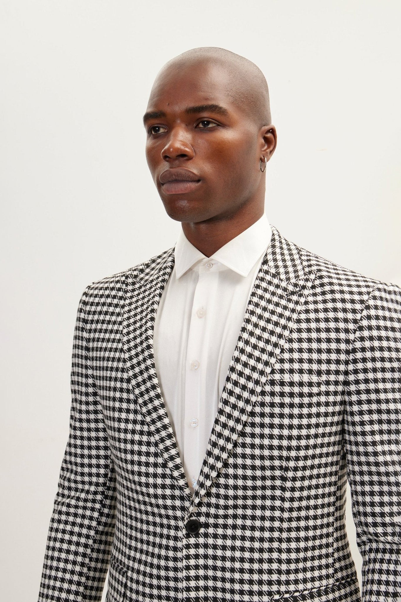 Men's Houndstooth Peak Lapel Single-Breasted Suit - Black White