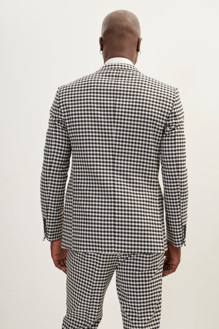 Men's Houndstooth Peak Lapel Single-Breasted Suit - Black White | Ron Tomson