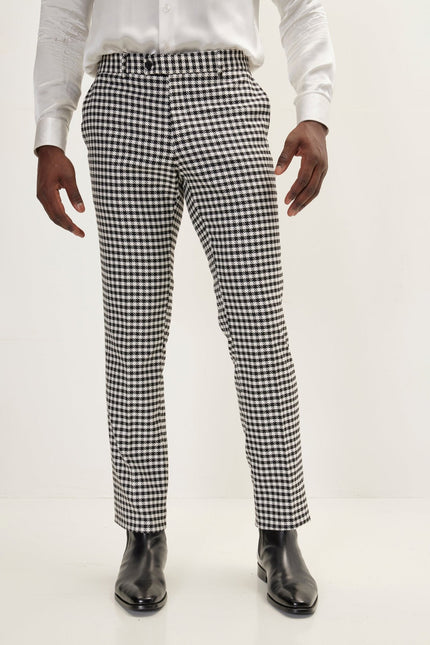 Men's Houndstooth Peak Lapel Single-Breasted Suit - Black White | Ron Tomson