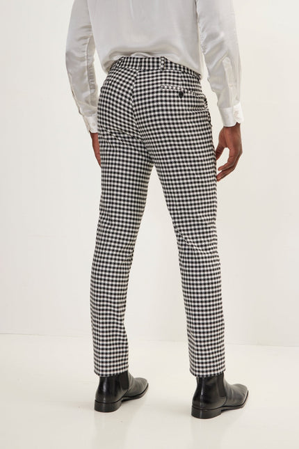 Men's Houndstooth Peak Lapel Single-Breasted Suit - Black White | Ron Tomson