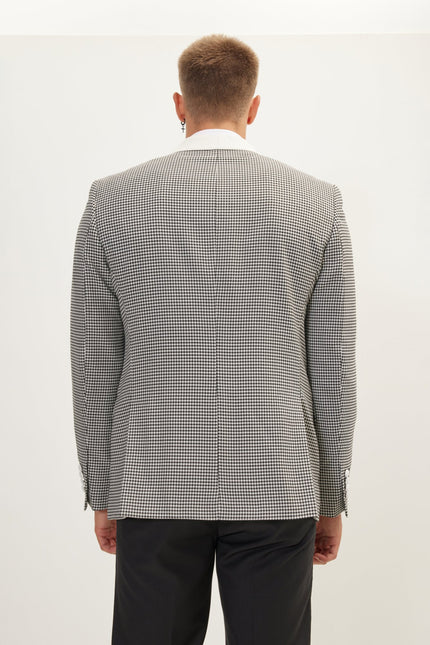 Men's Houndstooth Double-Breasted Dinner Jacket - Off-White Black | Ron Tomson