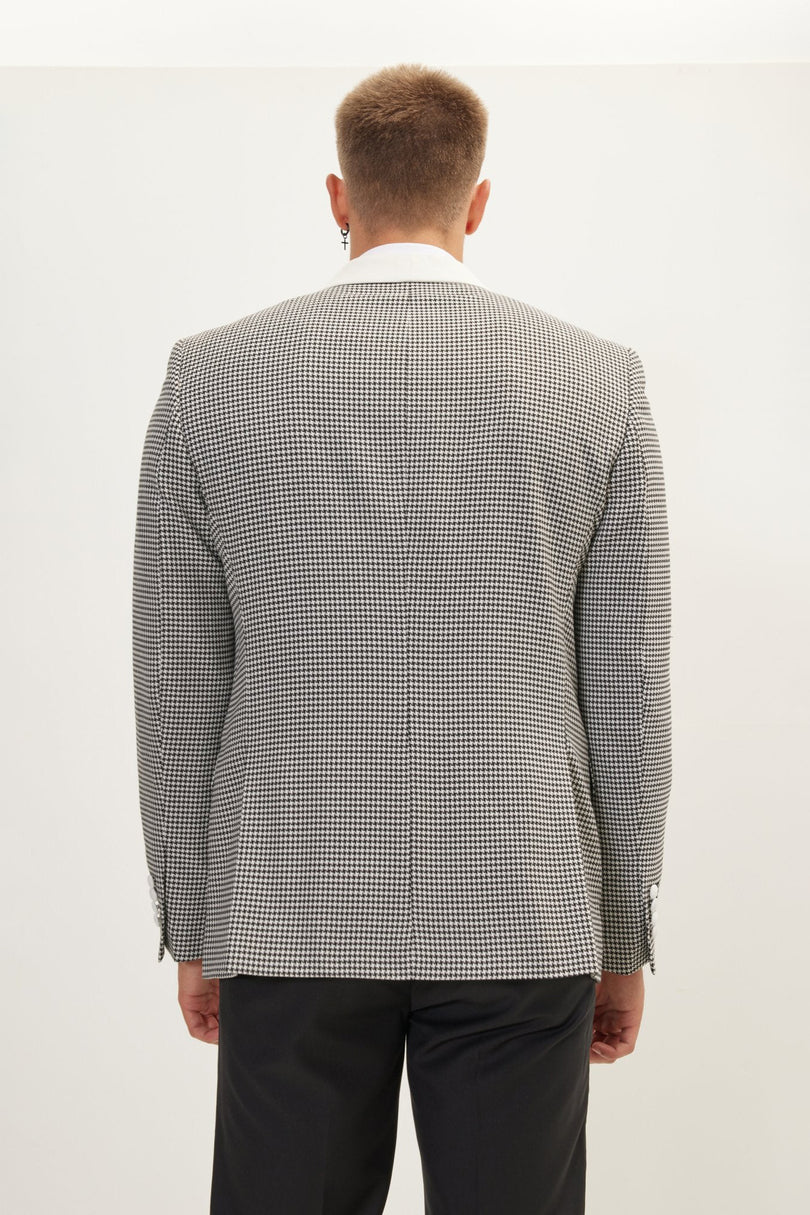 Men's Houndstooth Double-Breasted Dinner Jacket - Off-White Black | Ron Tomson