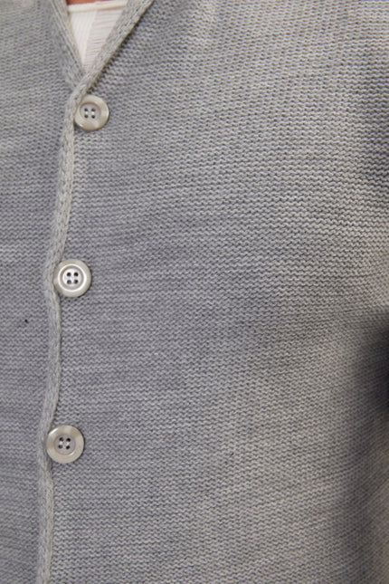 Men's Long Ribbed Cardigan - Grey | Ron Tomson