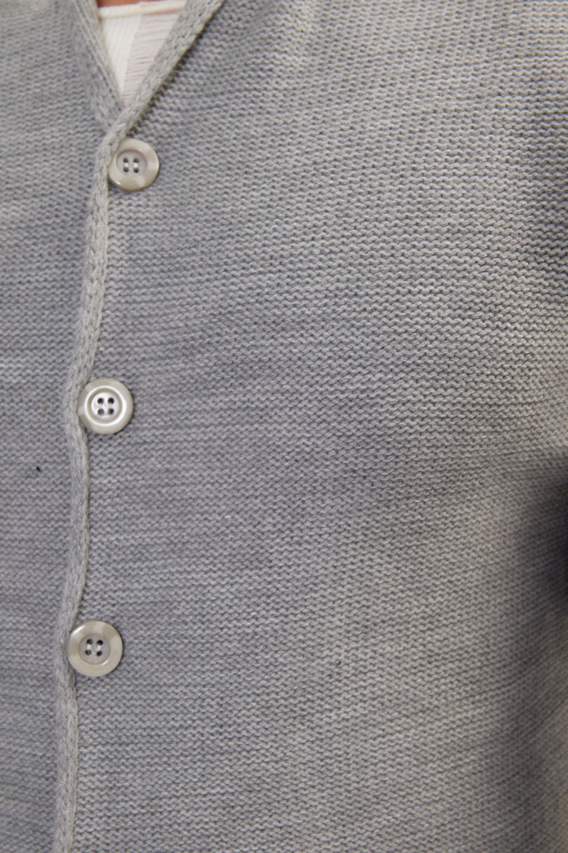 Men's Long Ribbed Cardigan - Grey | Ron Tomson