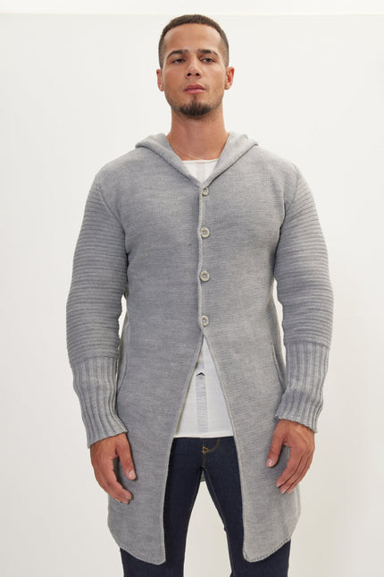 Men's Long Ribbed Cardigan - Grey | Ron Tomson