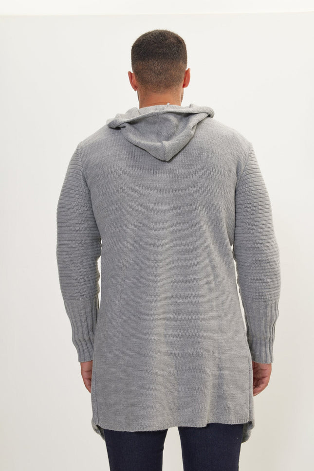 Men's Long Ribbed Cardigan - Grey | Ron Tomson