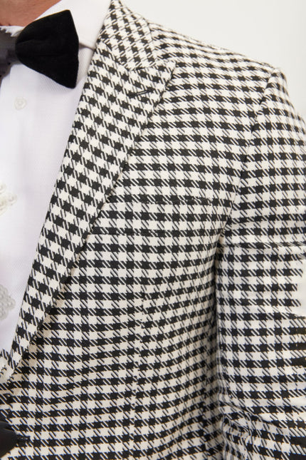 Men's Houndstooth Weaving Peak Lapel Jacket | Ron Tomson