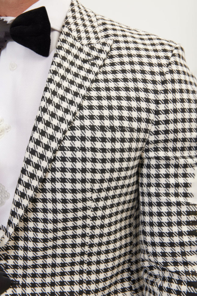 Houndstooth Weaving Peak Lapel Jacket