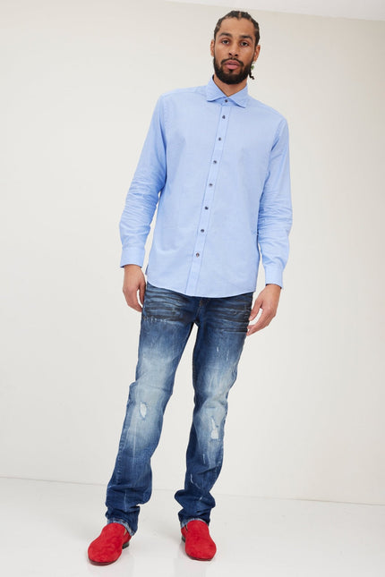 Men's Spread Collar Dress Shirt - Light Blue | Ron Tomson