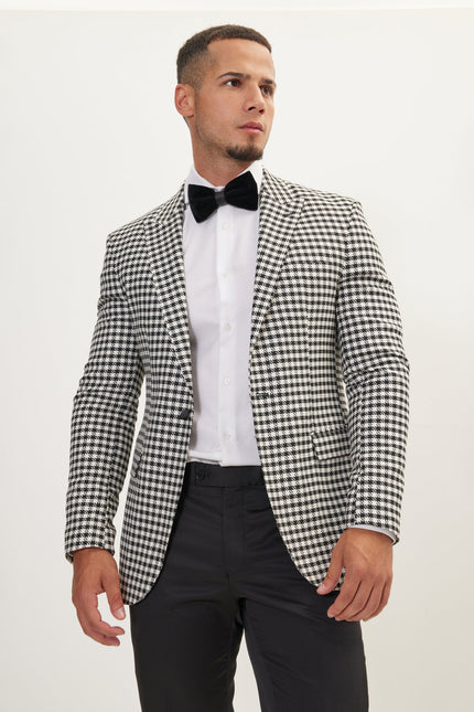 Men's Houndstooth Weaving Peak Lapel Jacket | Ron Tomson