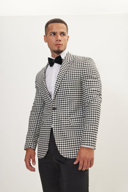 Men's Houndstooth Weaving Peak Lapel Jacket | Ron Tomson