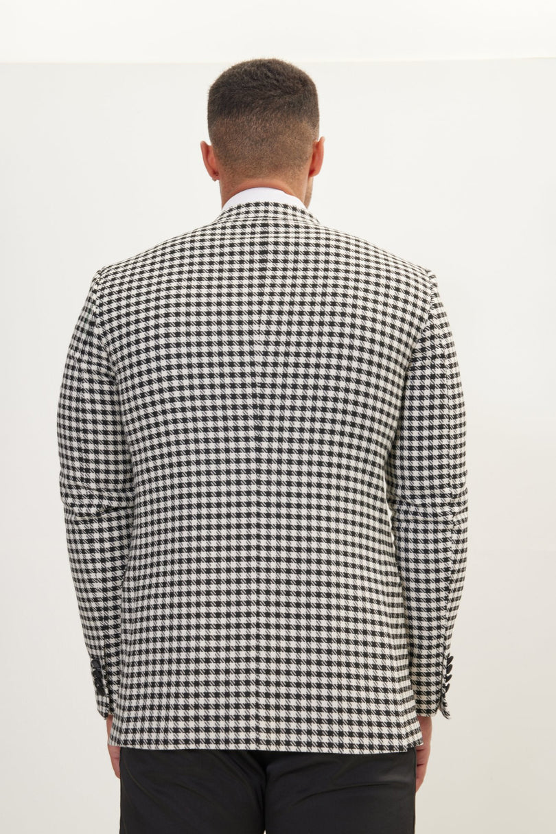 Men's Houndstooth Weaving Peak Lapel Jacket | Ron Tomson