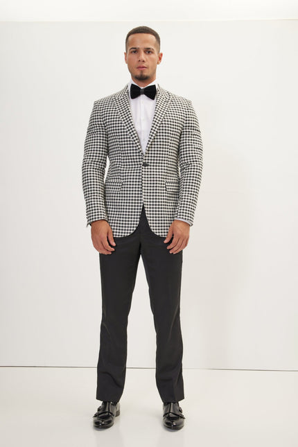 Men's Houndstooth Weaving Peak Lapel Jacket | Ron Tomson