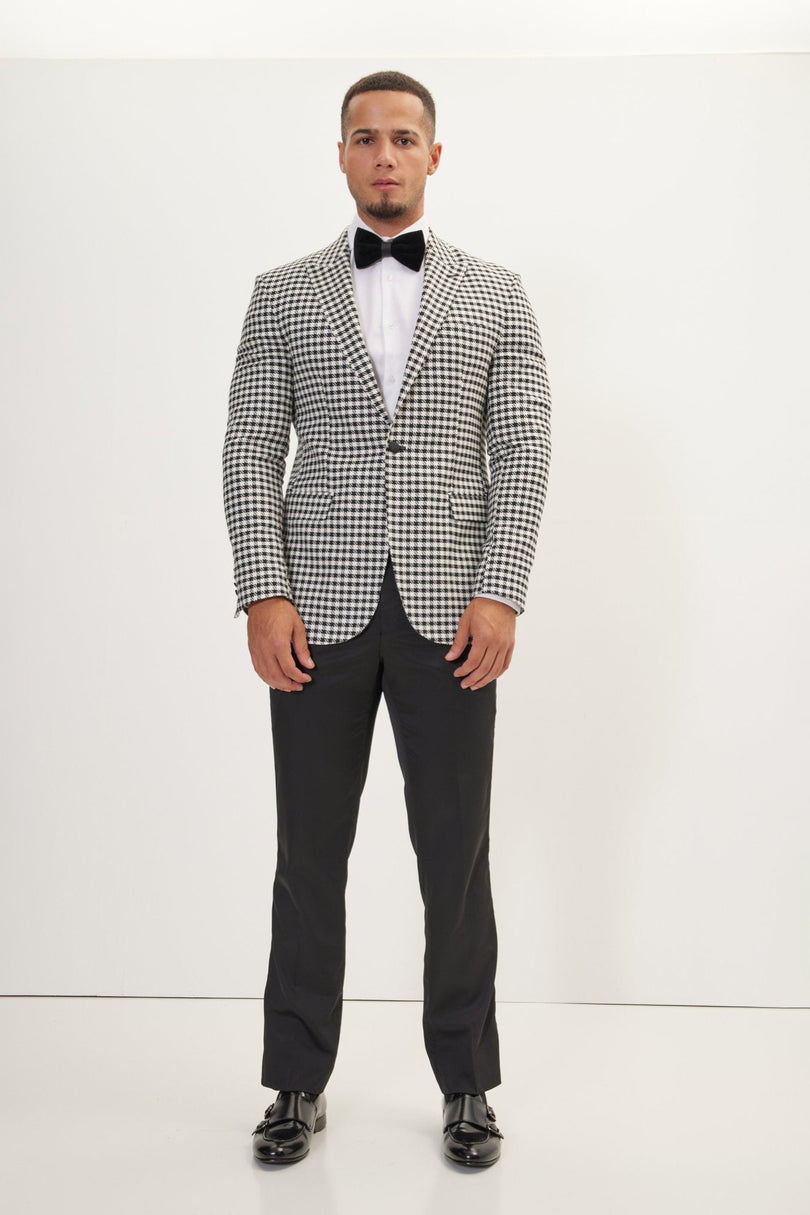 Men's Houndstooth Weaving Peak Lapel Jacket | Ron Tomson
