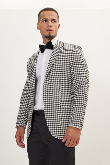 Men's Houndstooth Weaving Peak Lapel Jacket | Ron Tomson
