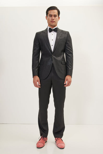 Men's GLITTER PAISLEY PEAK LAPEL TUXEDO JACKET - BLACK | Ron Tomson