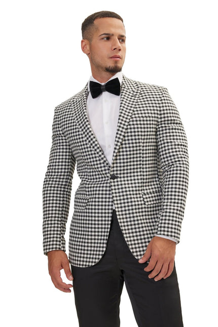 Men's Houndstooth Weaving Peak Lapel Jacket | Ron Tomson