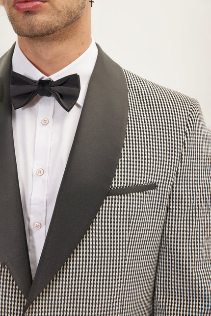 Men's Italian Velvet Shawl Lapel Tuxedo Jacket - Black White | Ron Tomson