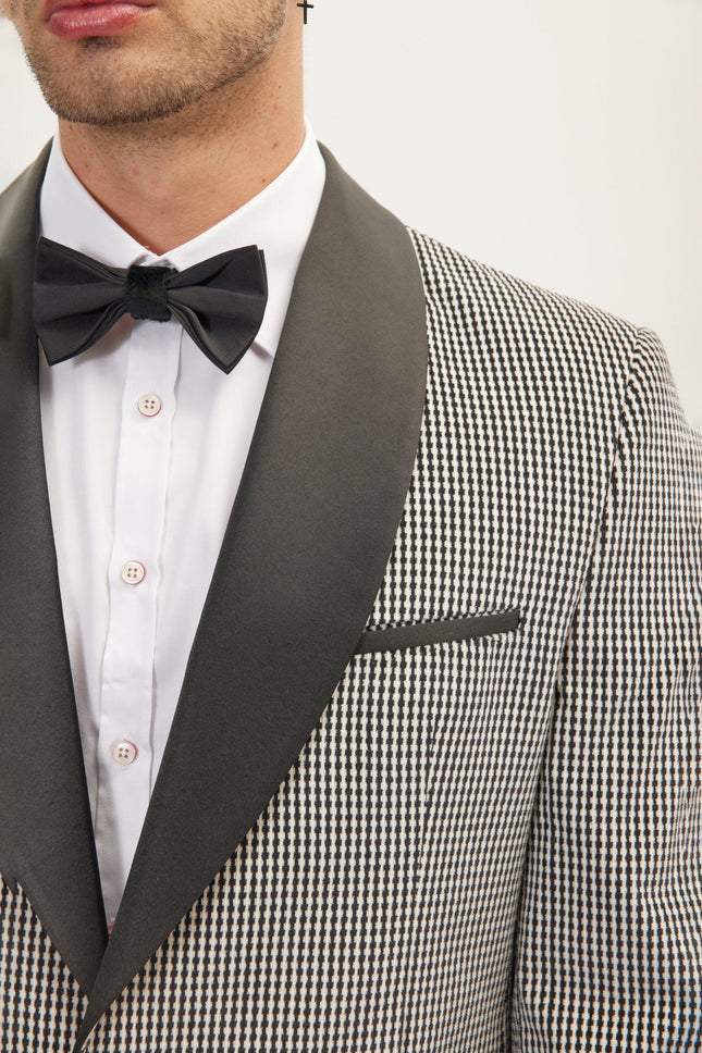 Men's Italian Velvet Shawl Lapel Tuxedo Jacket - Black White | Ron Tomson