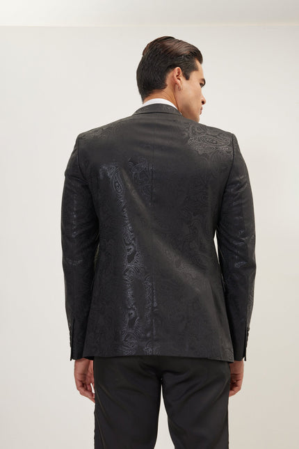Men's GLITTER PAISLEY PEAK LAPEL TUXEDO JACKET - BLACK | Ron Tomson