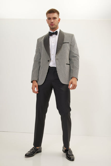 Men's Italian Velvet Shawl Lapel Tuxedo Jacket - Black White | Ron Tomson