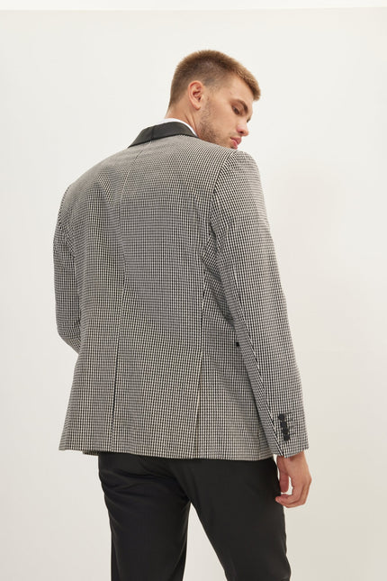 Men's Italian Velvet Shawl Lapel Tuxedo Jacket - Black White | Ron Tomson