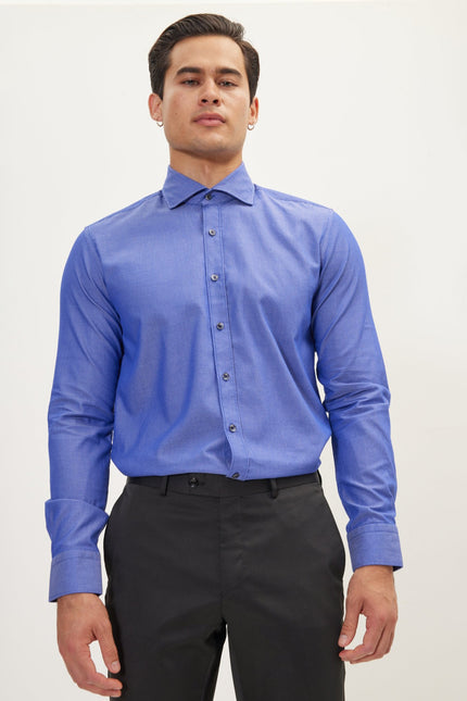 Men's Spread Collar Dress Shirt - Dark Blue | Ron Tomson