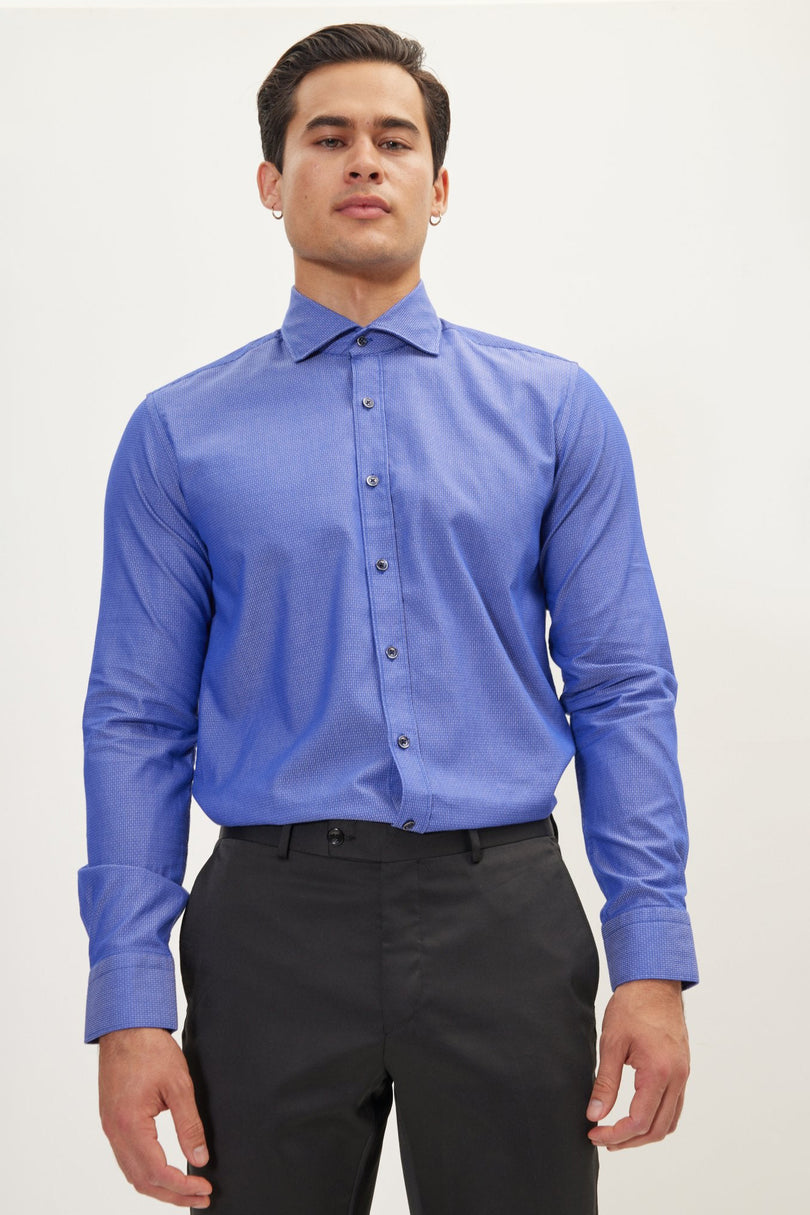 Men's Spread Collar Dress Shirt - Dark Blue | Ron Tomson