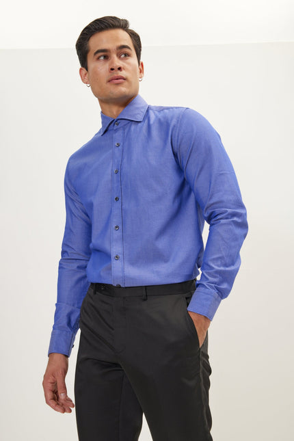 Men's Spread Collar Dress Shirt - Dark Blue | Ron Tomson