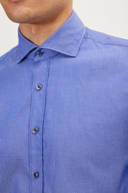 Men's Spread Collar Dress Shirt - Dark Blue | Ron Tomson