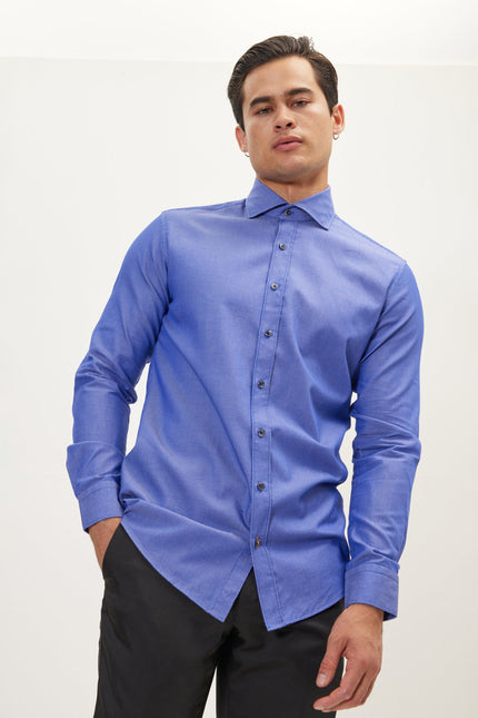 Men's Spread Collar Dress Shirt - Dark Blue | Ron Tomson