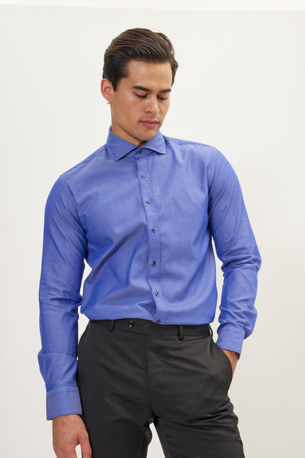 Men's Spread Collar Dress Shirt - Dark Blue | Ron Tomson