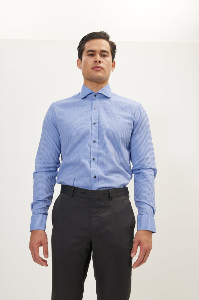 Men's Spread Collar Dress Shirt - Blue | Ron Tomson